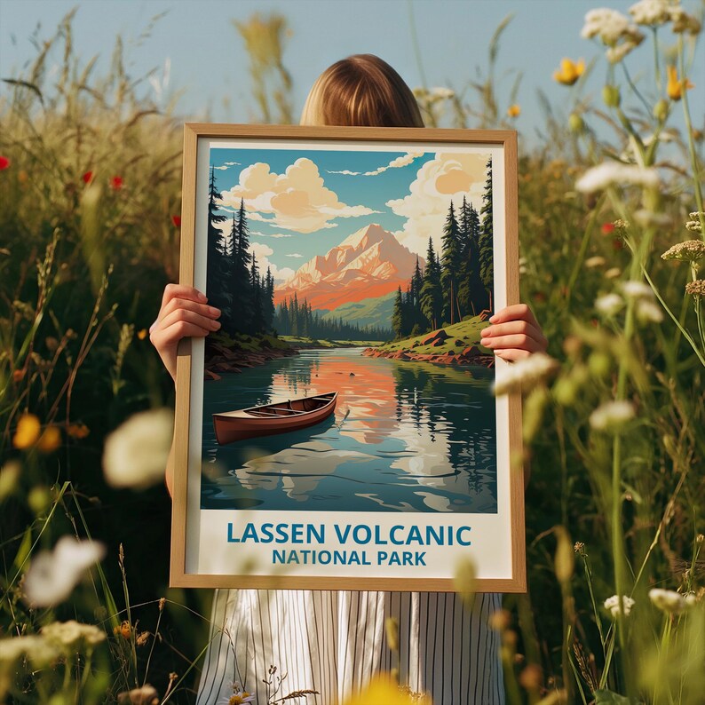 Lassen Volcanic Travel Print California Poster Mount Lassen Wall Art Mountain Illustration Landscape Poster Home Decor Birthday Gift