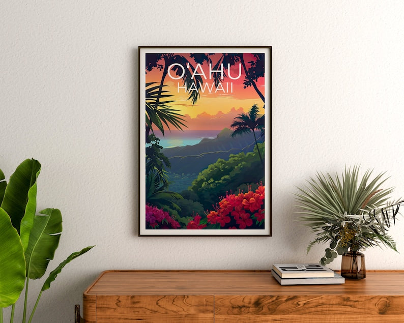 O‘ahu Poster, O‘ahu Print, Hawaii Poster, Hawaii Print, Oahu Poster, Tropical Island Poster, Oahu Art