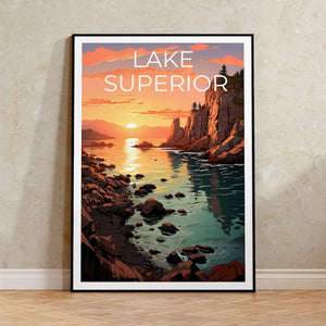 Affiche du lac Supérieur, Art du lac Supérieur, Affiche des Grands Lacs, Art des Grands Lacs