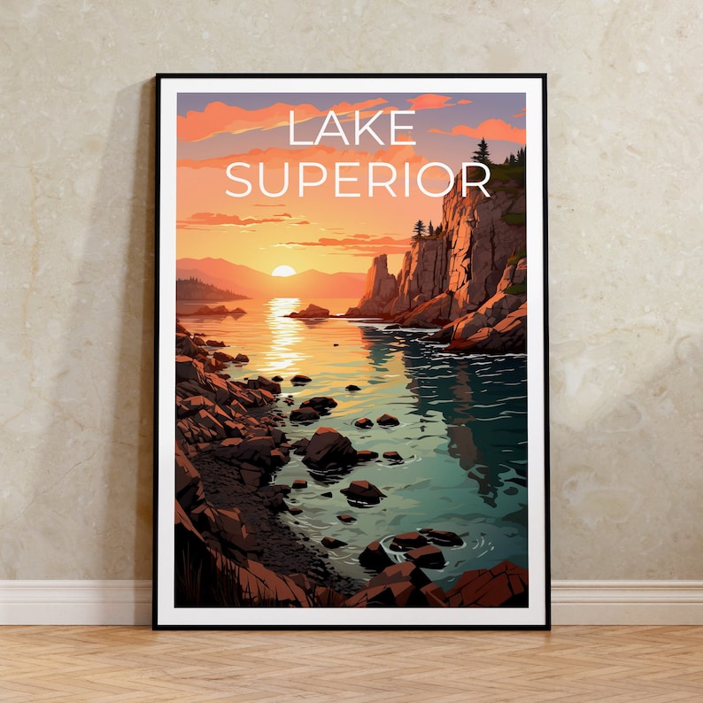 Affiche du lac Supérieur, Art du lac Supérieur, Affiche des Grands Lacs, Art des Grands Lacs