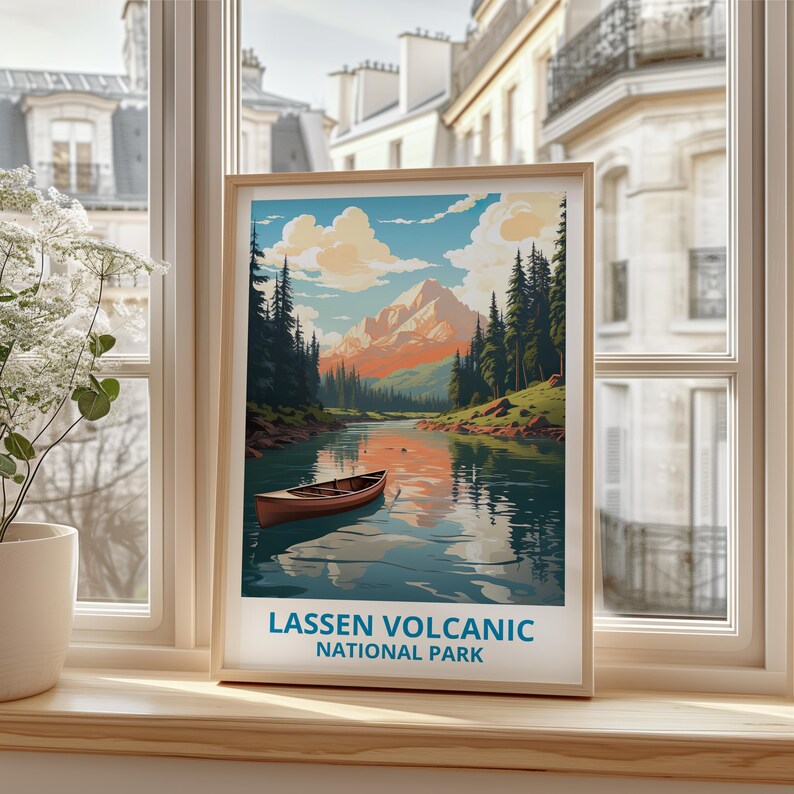 Lassen Volcanic Travel Print California Poster Mount Lassen Wall Art Mountain Illustration Landscape Poster Home Decor Birthday Gift