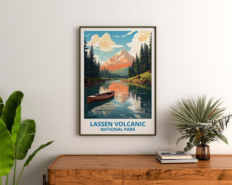 Lassen Volcanic Travel Print California Poster Mount Lassen Wall Art Mountain Illustration Landscape Poster Home Decor Birthday Gift