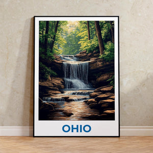 Ohio Travel Print, Cuyahoga National Park Poster, Waterfall Wall Art, Forest Illustration, Ohio Poster, Home Decor, Birthday Gift