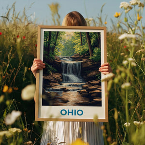 Ohio Travel Print, Cuyahoga National Park Poster, Waterfall Wall Art, Forest Illustration, Ohio Poster, Home Decor, Birthday Gift