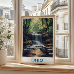 Ohio Travel Print, Cuyahoga National Park Poster, Waterfall Wall Art, Forest Illustration, Ohio Poster, Home Decor, Birthday Gift