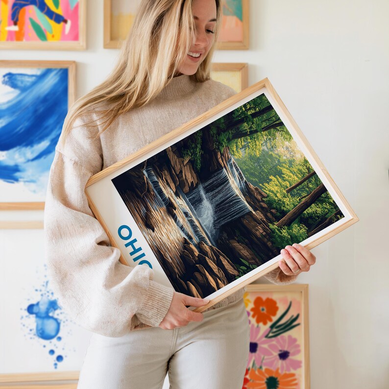 Ohio Travel Print, Cuyahoga National Park Poster, Waterfall Wall Art, Forest Illustration, Ohio Poster, Home Decor, Birthday Gift