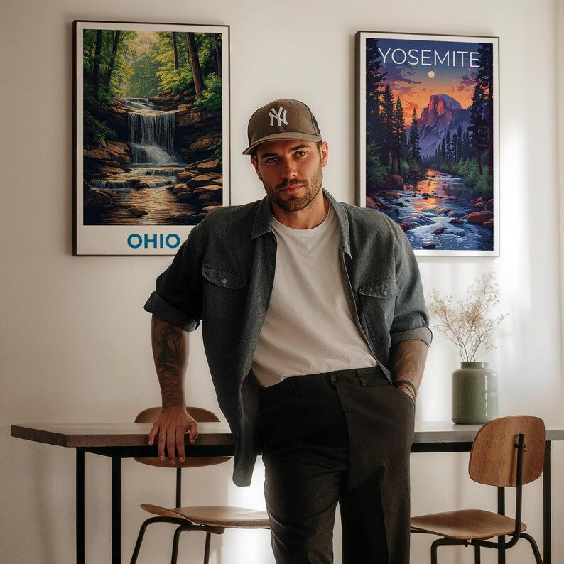 Ohio Travel Print, Cuyahoga National Park Poster, Waterfall Wall Art, Forest Illustration, Ohio Poster, Home Decor, Birthday Gift