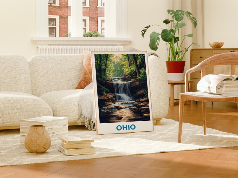 Ohio Travel Print, Cuyahoga National Park Poster, Waterfall Wall Art, Forest Illustration, Ohio Poster, Home Decor, Birthday Gift