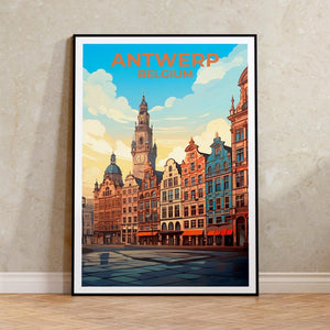 Antwerp Travel Print Belgium Poster European City Wall Art Grote Markt Illustration Antwerp Poster Home Decor Birthday Gift
