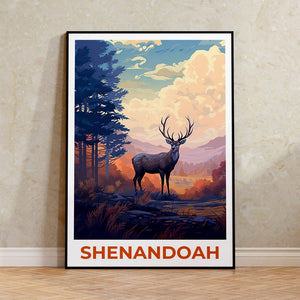 Affiche de voyage de Shenandoah, art mural de cerf, impression de cerf, affiche de Shenandoah, affiche de cerf, affiche de forêt, art de Shenandoah