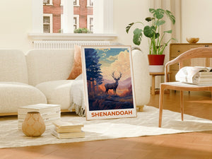 Affiche de voyage de Shenandoah, art mural de cerf, impression de cerf, affiche de Shenandoah, affiche de cerf, affiche de forêt, art de Shenandoah