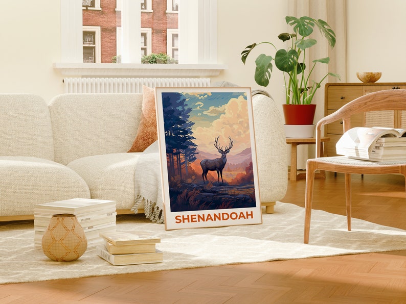 Affiche de voyage de Shenandoah, art mural de cerf, impression de cerf, affiche de Shenandoah, affiche de cerf, affiche de forêt, art de Shenandoah