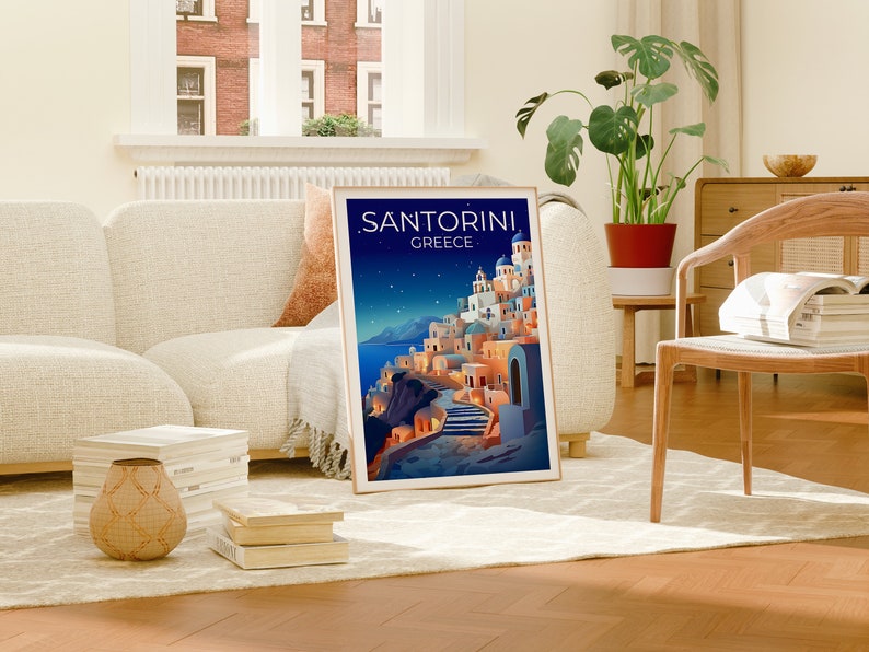 Santorini Travel Poster, Greece Wall Art, Greece Print, Santorini Poster, Greek Island Poster, City Poster, Santorini Art