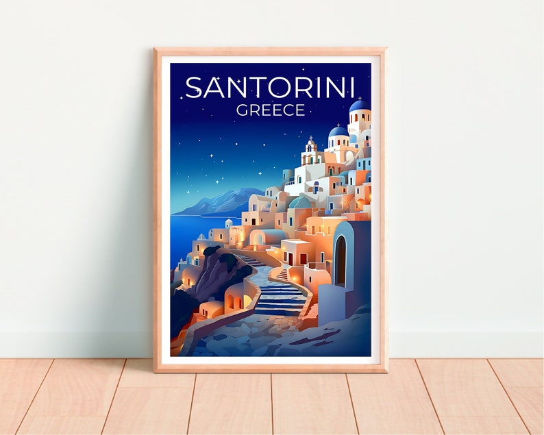 Santorini Travel Poster, Greece Wall Art, Greece Print, Santorini Poster, Greek Island Poster, City Poster, Santorini Art