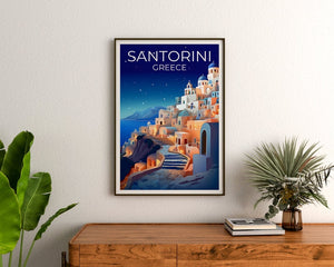 Santorini Travel Poster, Greece Wall Art, Greece Print, Santorini Poster, Greek Island Poster, City Poster, Santorini Art