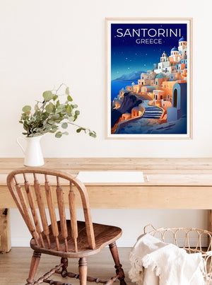 Santorini Travel Poster, Greece Wall Art, Greece Print, Santorini Poster, Greek Island Poster, City Poster, Santorini Art