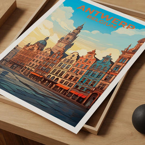 Antwerp Travel Print Belgium Poster European City Wall Art Grote Markt Illustration Antwerp Poster Home Decor Birthday Gift
