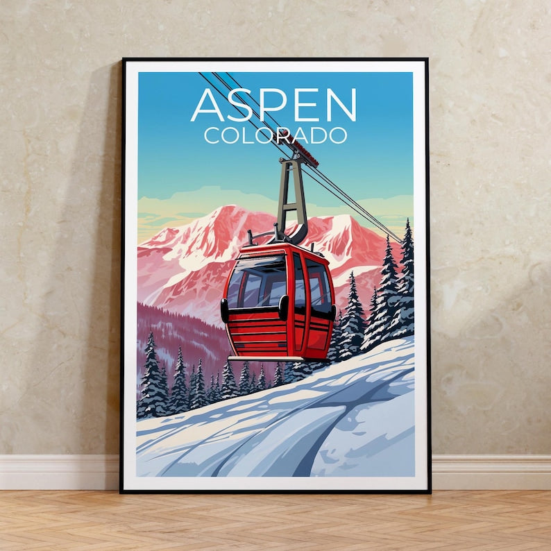Aspen Travel Print Colorado Poster Ski Gondola Wall Art  Mountain Illustration Aspen Poster Home Decor Birthday Gift