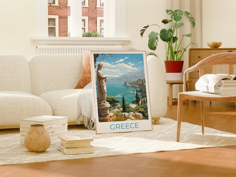 Greece Travel Poster, Coast Wall Art, Coast Print, Greece Poster, Greek Statue Poster, Nature Poster, Greece Art
