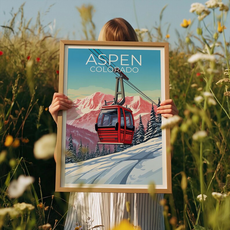 Aspen Travel Print Colorado Poster Ski Gondola Wall Art  Mountain Illustration Aspen Poster Home Decor Birthday Gift