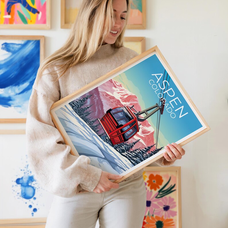 Aspen Travel Print Colorado Poster Ski Gondola Wall Art  Mountain Illustration Aspen Poster Home Decor Birthday Gift