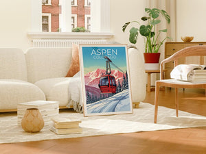 Aspen Travel Print Colorado Poster Ski Gondola Wall Art  Mountain Illustration Aspen Poster Home Decor Birthday Gift