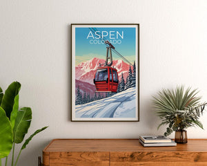 Aspen Travel Print Colorado Poster Ski Gondola Wall Art  Mountain Illustration Aspen Poster Home Decor Birthday Gift