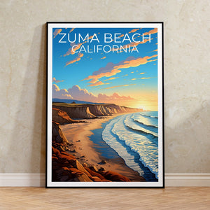Affiche de voyage de Zuma Beach, art mural de Californie, impression de Californie, affiche de Zuma Beach, affiche de plage de Californie, cadeau de Zuma Beach