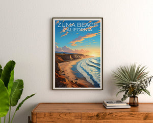 Affiche de voyage de Zuma Beach, art mural de Californie, impression de Californie, affiche de Zuma Beach, affiche de plage de Californie, cadeau de Zuma Beach