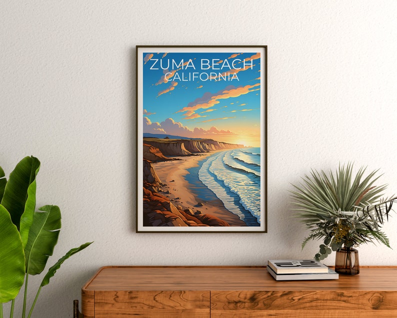 Affiche de voyage de Zuma Beach, art mural de Californie, impression de Californie, affiche de Zuma Beach, affiche de plage de Californie, cadeau de Zuma Beach