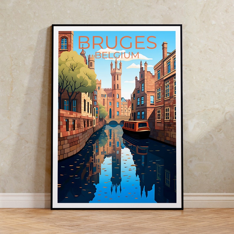 Bruges Travel Poster, Belgium Wall Art, Belgium Print, Bruges Poster, Europe Poster, City Poster, Bruges Art