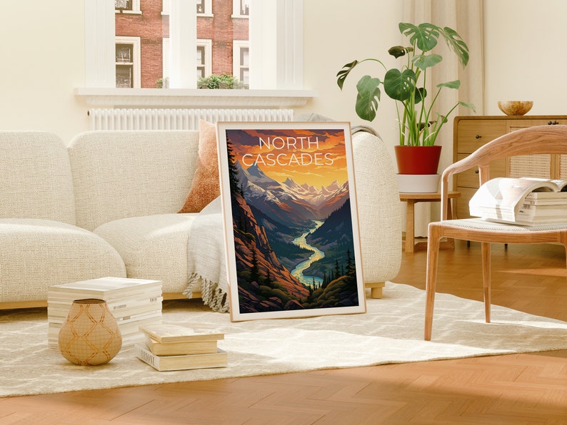 Affiche des North Cascades, affiche de Washington, impression de l'État de Washington, affiche du parc national des North Cascades, affiche de Washington