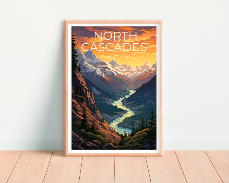 Affiche des North Cascades, affiche de Washington, impression de l'État de Washington, affiche du parc national des North Cascades, affiche de Washington