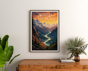 Affiche des North Cascades, affiche de Washington, impression de l'État de Washington, affiche du parc national des North Cascades, affiche de Washington