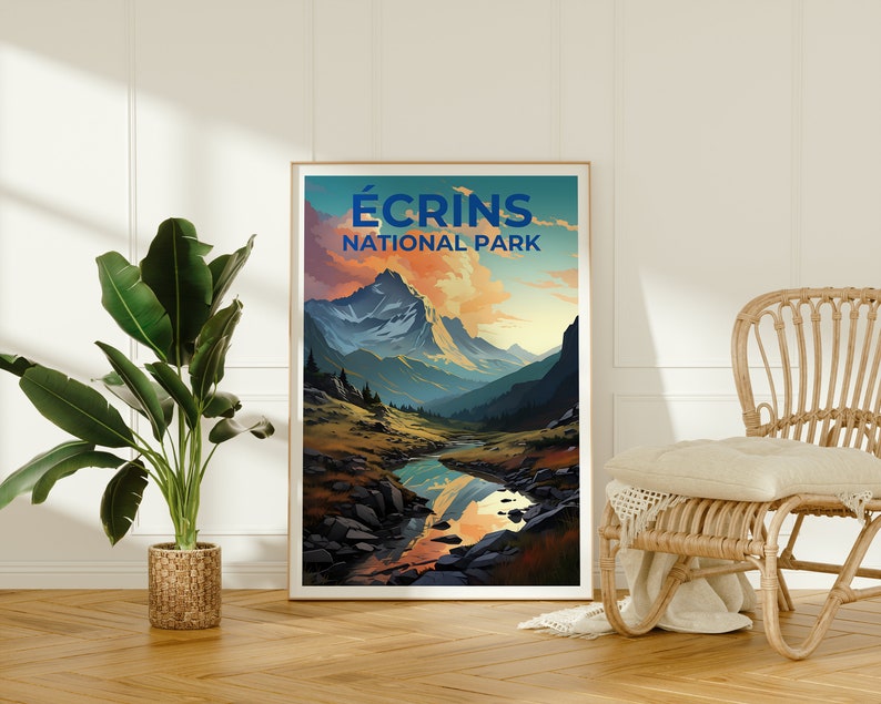 Affiche de voyage Écrins, Art mural France, Impression France, Affiche Écrins, Affiche France, Affiche Nature, Art Écrins