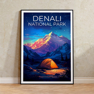 Affiche du parc national de Denali, impression Denali, affiche d'Alaska, impression d'Alaska, affiche de voyage Denali, affiche de montagne, art de l'Alaska