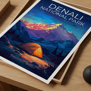 Affiche du parc national de Denali, impression Denali, affiche d'Alaska, impression d'Alaska, affiche de voyage Denali, affiche de montagne, art de l'Alaska