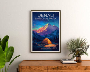 Affiche du parc national de Denali, impression Denali, affiche d'Alaska, impression d'Alaska, affiche de voyage Denali, affiche de montagne, art de l'Alaska
