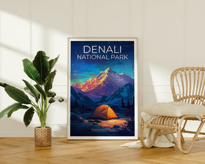 Affiche du parc national de Denali, impression Denali, affiche d'Alaska, impression d'Alaska, affiche de voyage Denali, affiche de montagne, art de l'Alaska
