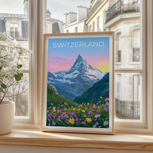 Switzerland Travel Print Matterhorn Poster Swiss Alps Wall Art Mountain Illustration Switzerland Poster Home Decor Birthday Gift
