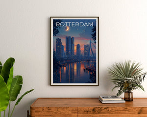 Rotterdam Travel Poster, Netherdams Wall Art, Netherlands Print, Rotterdam Poster, Erasmusbrug Bridge Poster, Europe Poster, Rotterdam Gift