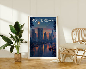 Rotterdam Travel Poster, Netherdams Wall Art, Netherlands Print, Rotterdam Poster, Erasmusbrug Bridge Poster, Europe Poster, Rotterdam Gift