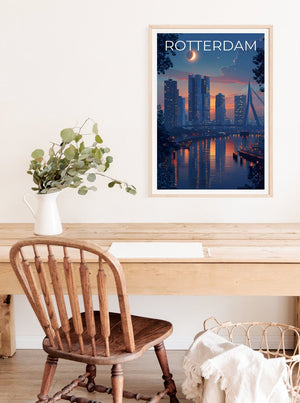 Rotterdam Travel Poster, Netherdams Wall Art, Netherlands Print, Rotterdam Poster, Erasmusbrug Bridge Poster, Europe Poster, Rotterdam Gift