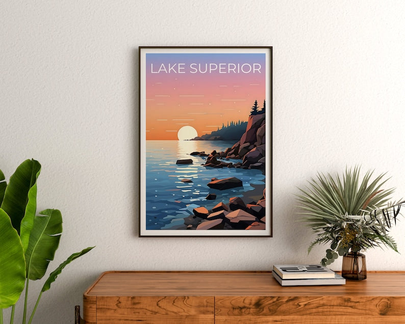 Lake Superior Travel Poster, Lake Art, Lake Poster, Lake Superior Poster, Lake Superior Print, Nature Poster