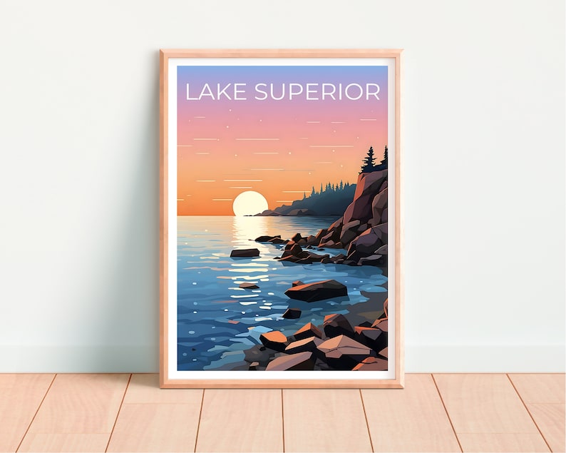 Lake Superior Travel Poster, Lake Art, Lake Poster, Lake Superior Poster, Lake Superior Print, Nature Poster