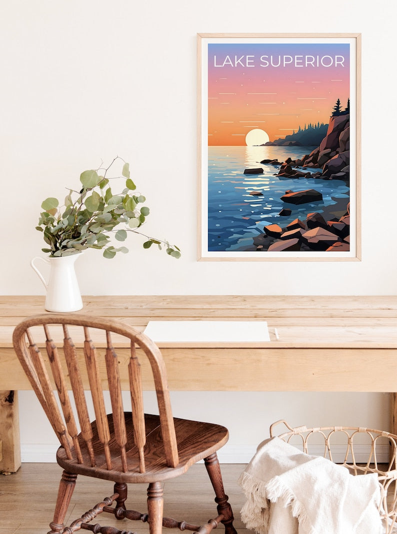 Lake Superior Travel Poster, Lake Art, Lake Poster, Lake Superior Poster, Lake Superior Print, Nature Poster