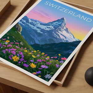 Switzerland Travel Print Matterhorn Poster Swiss Alps Wall Art Mountain Illustration Switzerland Poster Home Decor Birthday Gift