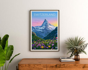 Switzerland Travel Print Matterhorn Poster Swiss Alps Wall Art Mountain Illustration Switzerland Poster Home Decor Birthday Gift