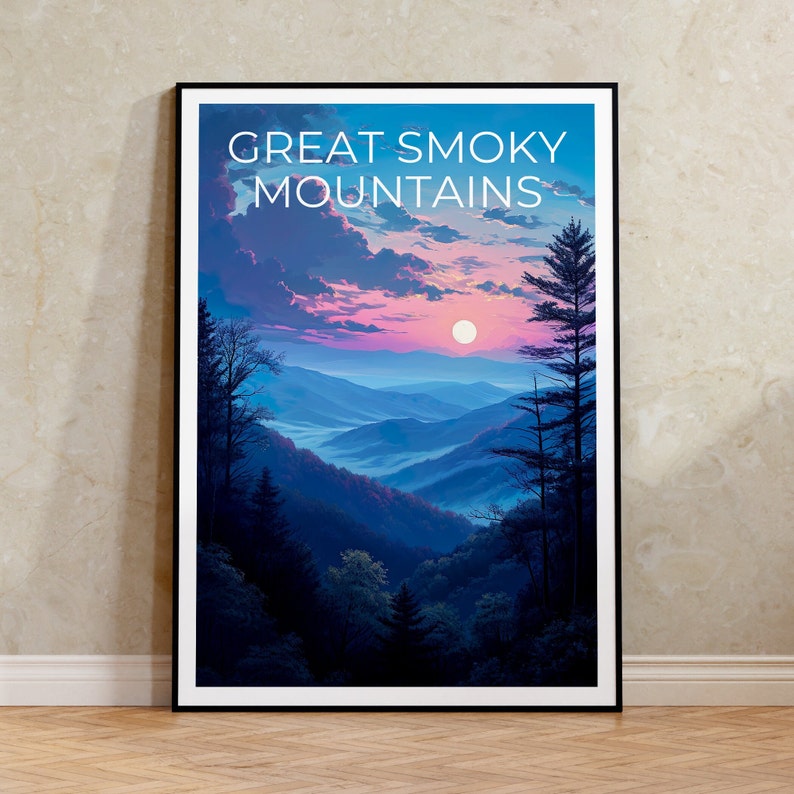 Affiche de voyage Great Smoky Mountains, art mural de montagne, impression de montagne, affiche Great Smoky Mountain, affiche du parc national