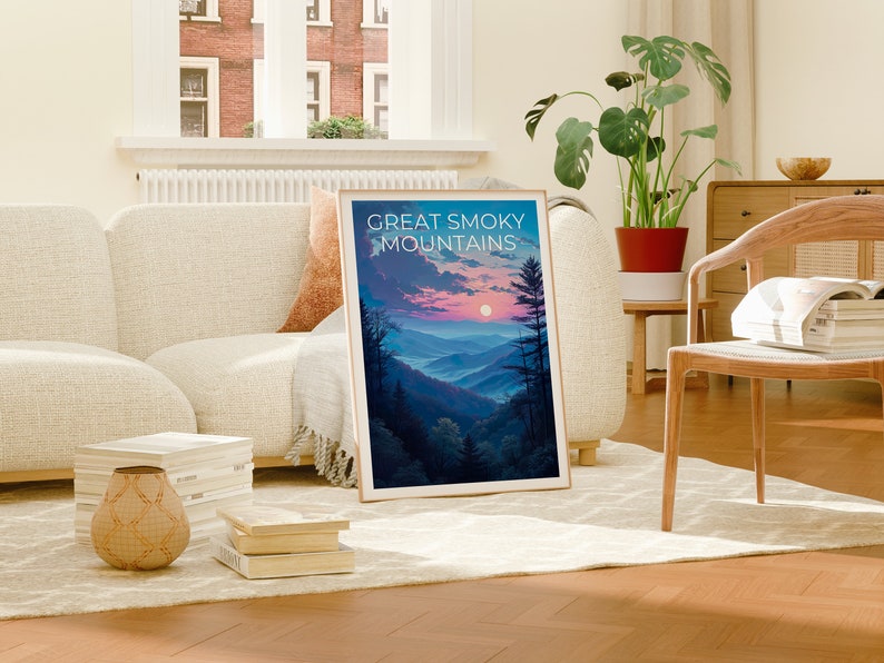 Affiche de voyage Great Smoky Mountains, art mural de montagne, impression de montagne, affiche Great Smoky Mountain, affiche du parc national